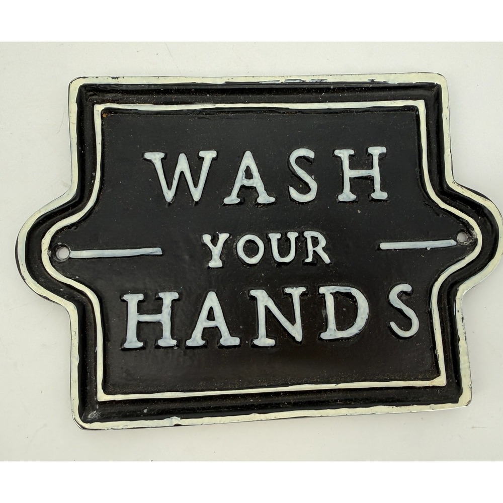 Vtg Hearth & Hand Magnolia Farmhouse Bathroom Sign Wash Your Hands Metal Decor